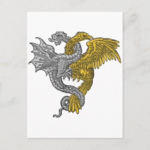 Golden Eagle  Silver Dragon Entwined Postcard
