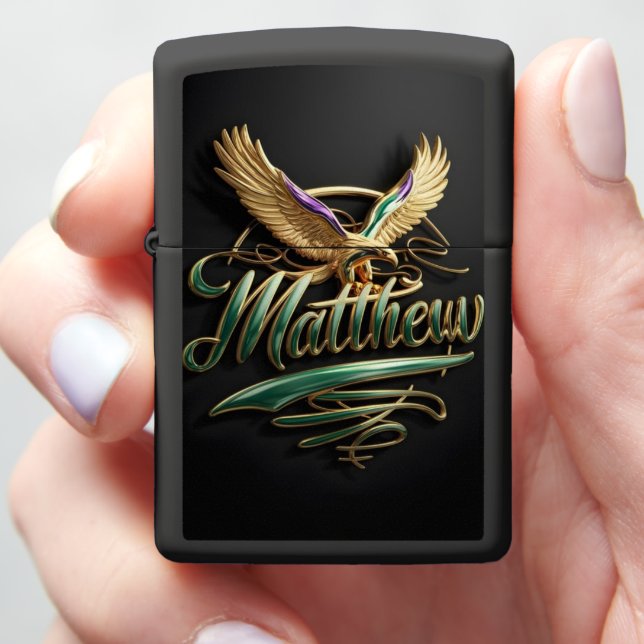 Golden Eagle Soaring Over Matthew Zippo Lighter (In Hand)