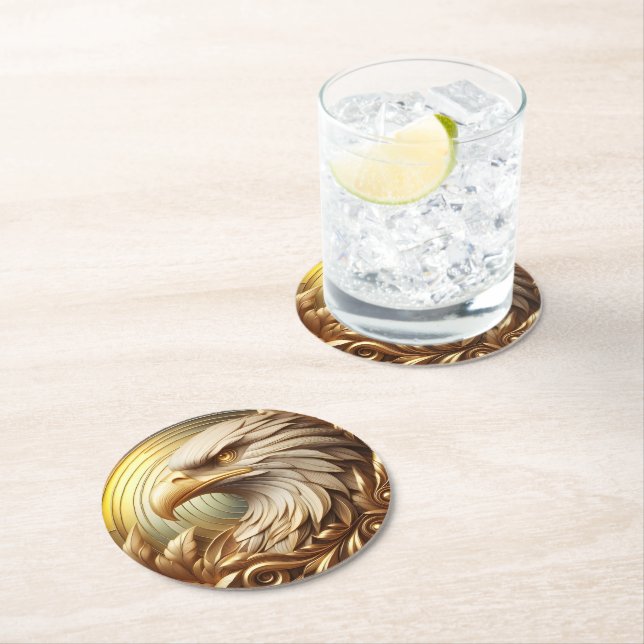 Golden Eagle symbolizing strength and freedom Round Paper Coaster (Insitu)