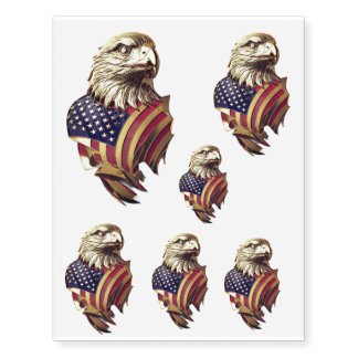 Golden Eagle with American Flags Temporary Tattoos