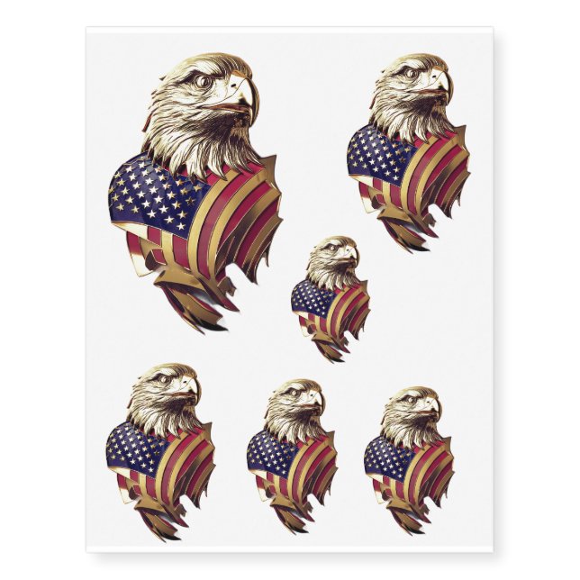 Golden Eagle with American Flags Temporary Tattoos (Front)