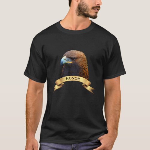 Golden eagle with ribbon and honor calligraphy T_Shirt