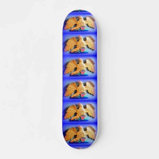 golden eagles on blue skateboard deck (Front)