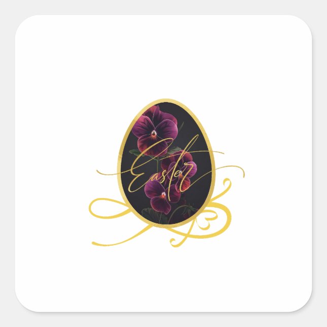 Golden Easter Egg and Elegant Iris Square Sticker (Front)