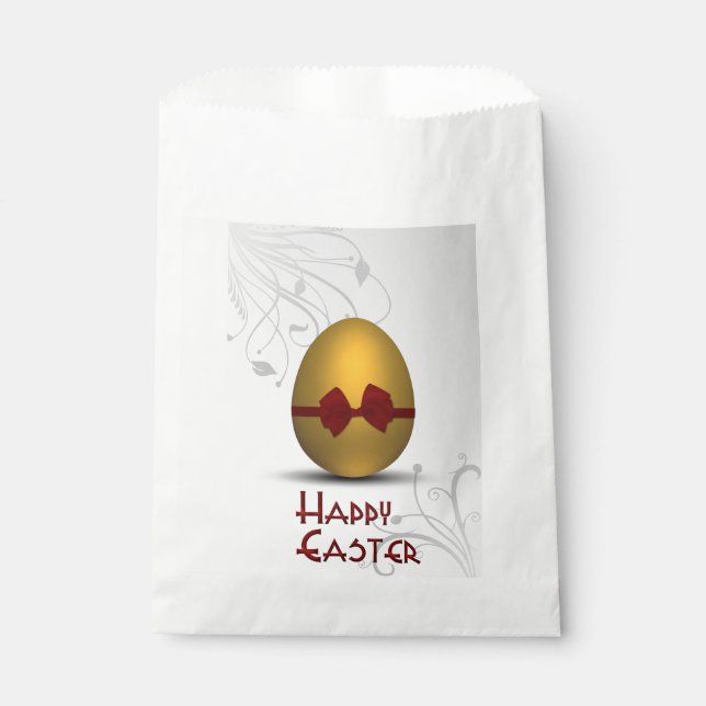 Golden Easter Egg with Bow Floral Swirl Pattern Favor Bag (Front)