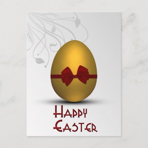 Golden Easter Egg with Bow Floral Swirl Pattern Ho Holiday Postcard