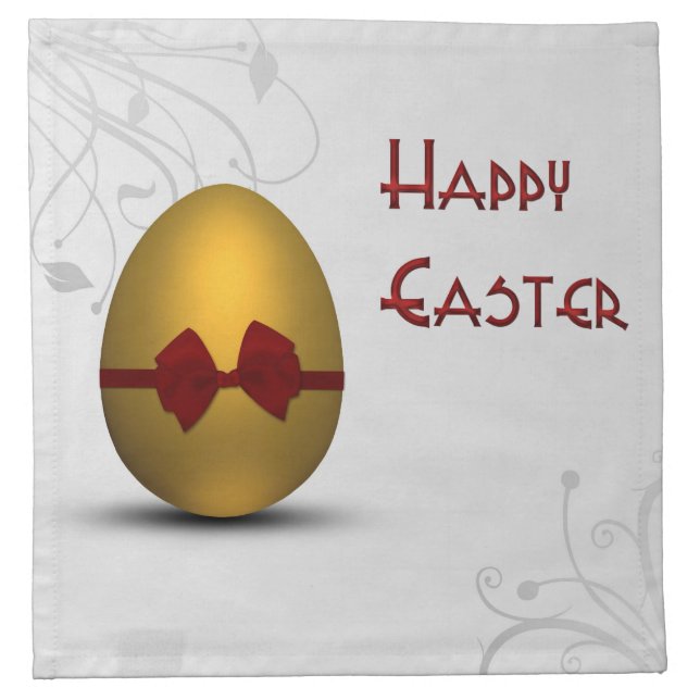 Golden Easter Egg with Bow Floral Swirl Pattern Napkin (Front)