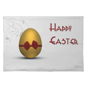 Golden Easter Egg with Bow Floral Swirl Pattern Placemat