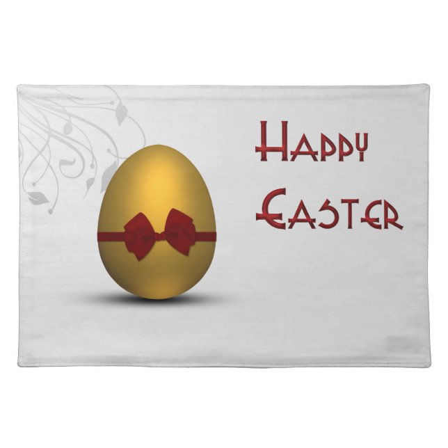 Golden Easter Egg with Bow Floral Swirl Pattern Placemat (Front)