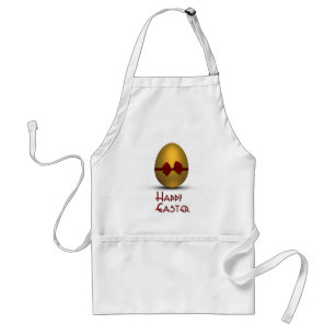 Golden Easter Egg with Red Bow Adult Apron