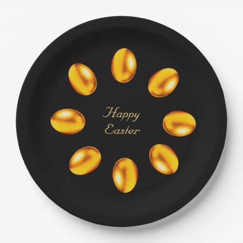 Golden Easter Eggs on Black Paper Plates