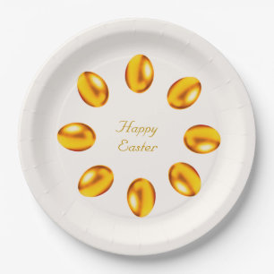 Golden Easter Eggs on Ivory Paper Plates
