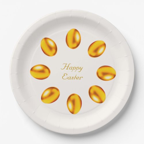 Golden Easter Eggs on Ivory Paper Plates