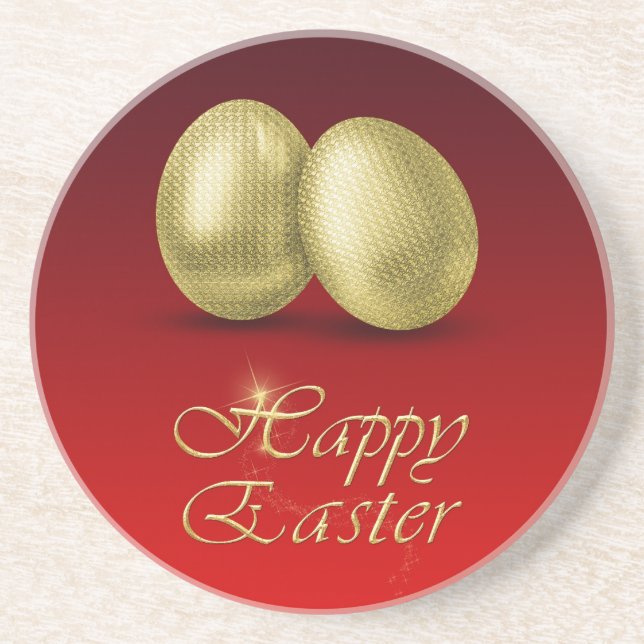 Golden Easter Eggs - Sandstone Coaster (Front)