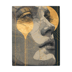 Golden Eclipse Abstract Female Portrait Metal Art 