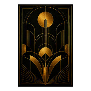 Golden Eclipse Art Deco Poster