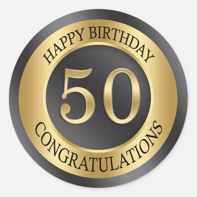 Golden Effect 50th Birthday Classic Round Sticker | Zazzle