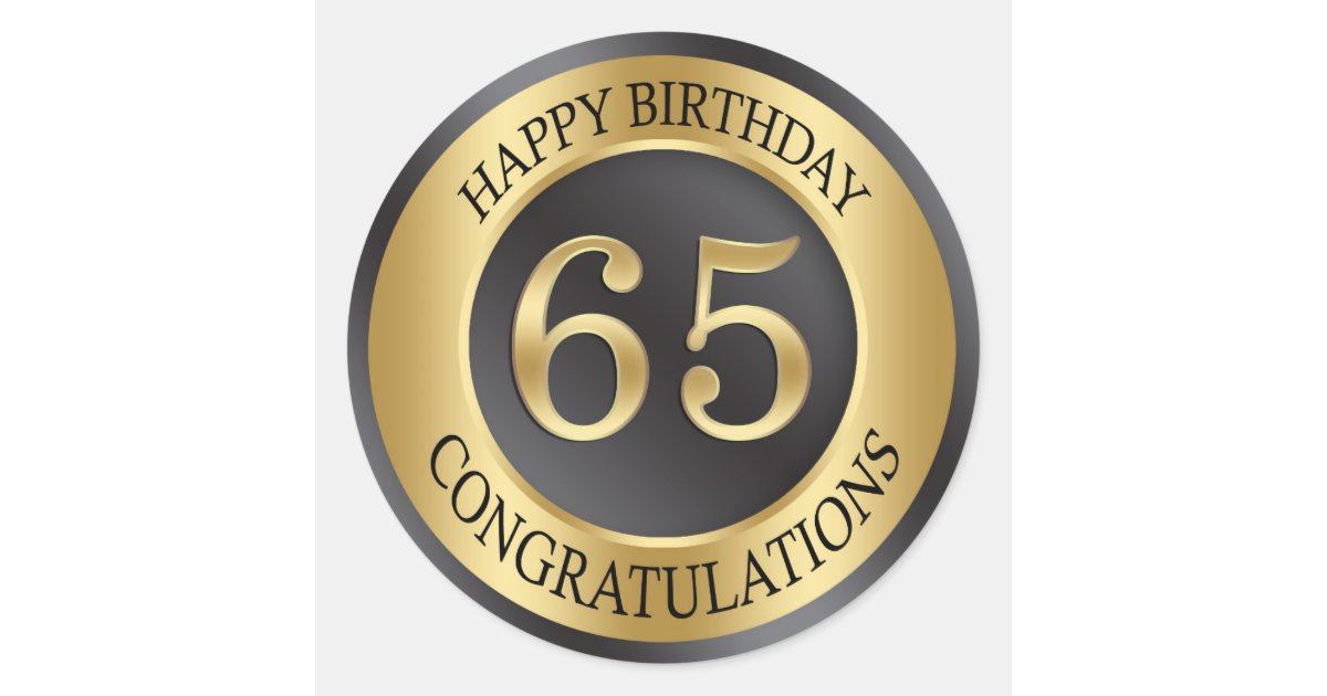 Golden effect 65th Birthday Classic Round Sticker | Zazzle