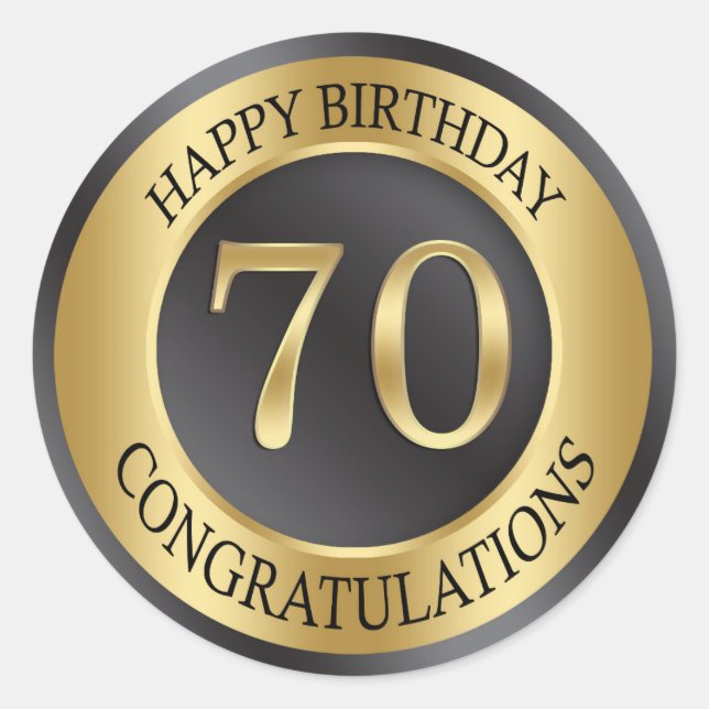 Golden effect 70th Birthday Classic Round Sticker (Front)