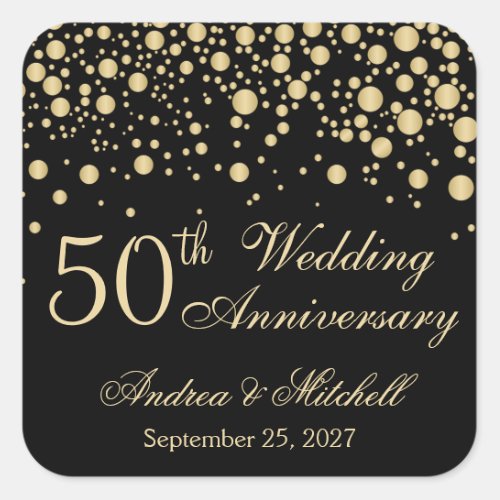 Golden effect confetti 50th Wedding Anniversary Square Sticker