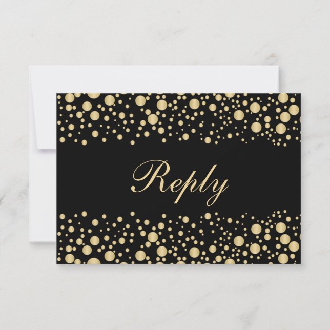 Golden effect confetti on black RSVP Invitation (Front)