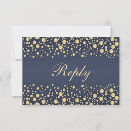 Golden effect confetti on blue RSVP Invitation