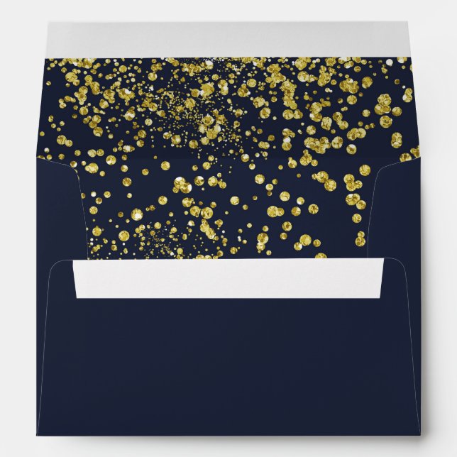 Golden effect confetti on dark blue A7 Envelope (Back (Bottom))