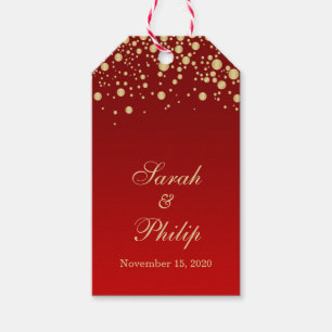 Golden effect confetti on red Thank you Gift tag