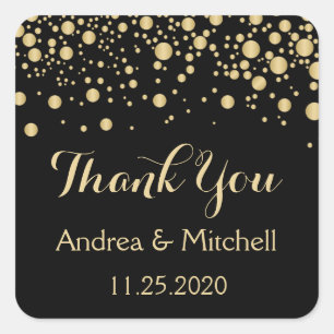 Golden effect confetti Thank You Sticker