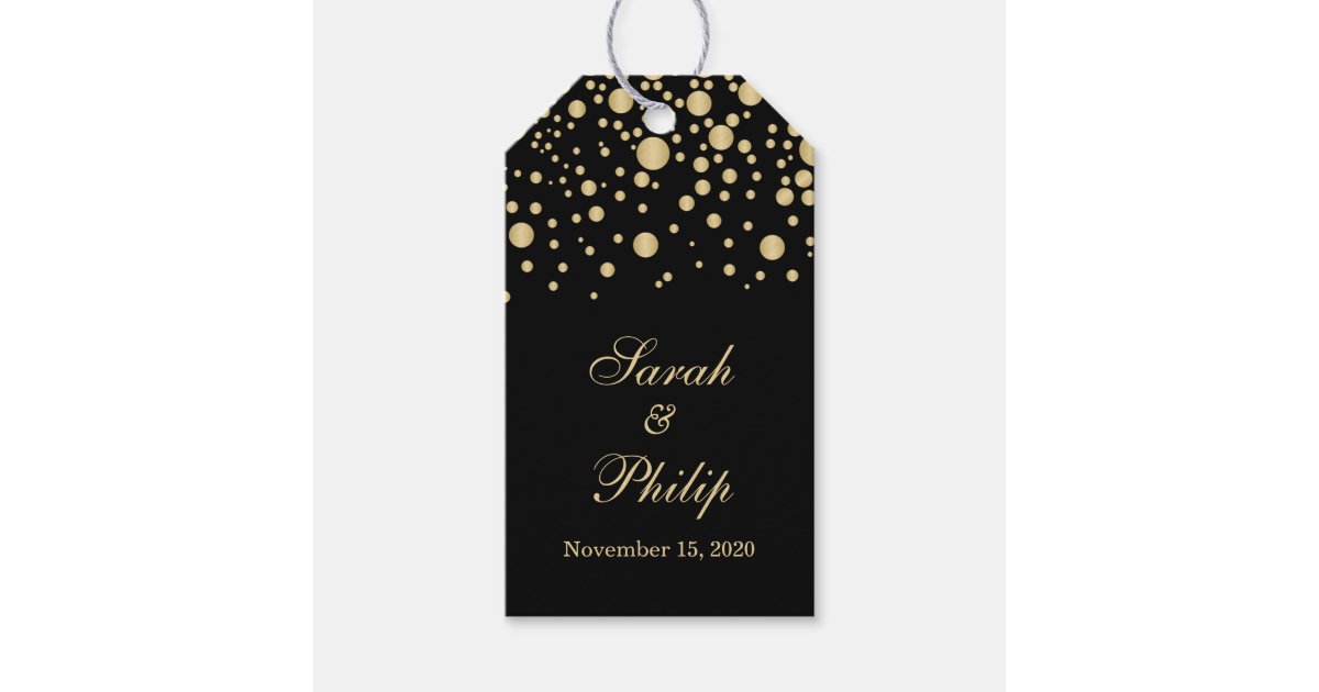 Golden effect confetti Wedding Thank you Gift tag | Zazzle