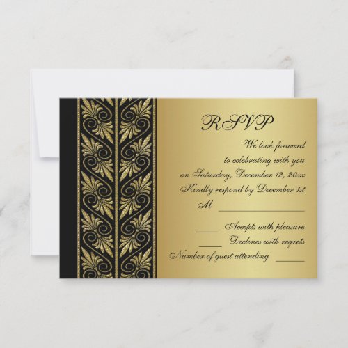 Golden effect damask on black Wedding RSVP