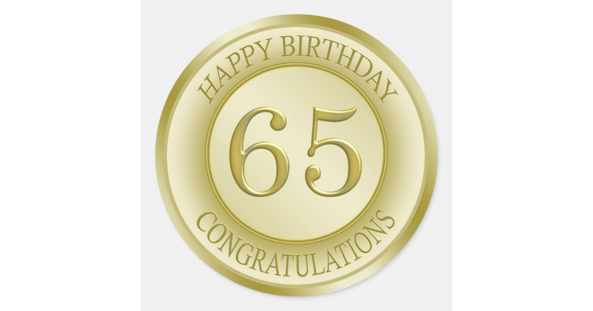 Golden effect Happy 65th Birthday Sticker | Zazzle