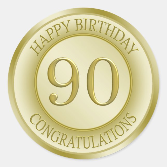 Golden effect Happy 90th Birthday Sticker (Front)