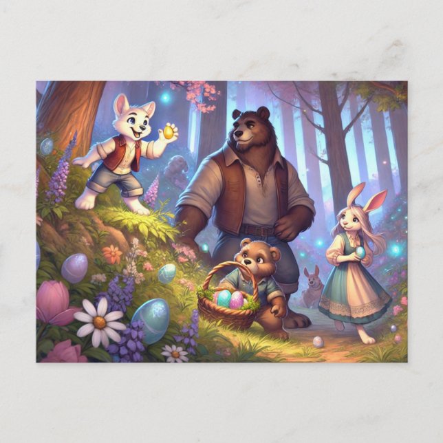 Golden Egg Discovery – Easter Forest Adventure Holiday Postcard (Front)