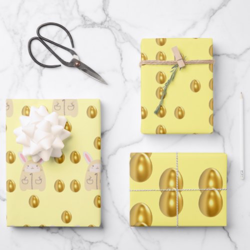 Golden Eggs Wrapping Paper Flat Sheet Set of 3