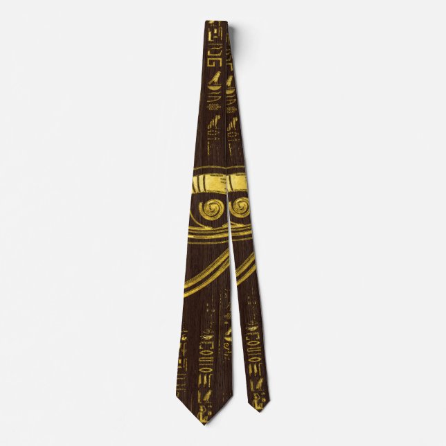 Golden Egyptian Eye of Horus  and hieroglyphics Neck Tie (Front)