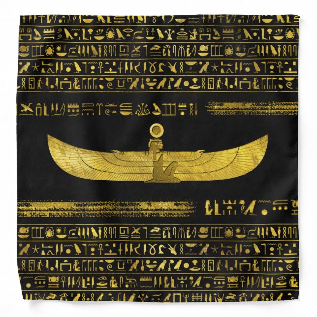 Golden Egyptian God Ornament on black leather Bandana (Front)