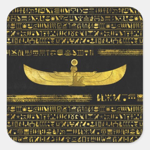 Golden Egyptian God Ornament on black leather Square Sticker