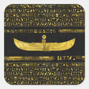 Golden Egyptian God Ornament on black leather Square Sticker