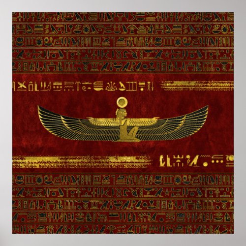 Golden Egyptian God Ornament on red leather Poster