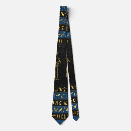 Golden Egyptian Gods and hieroglyphics on leather Neck Tie