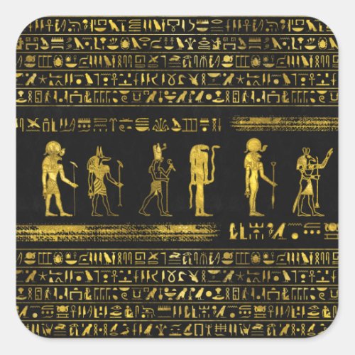 Golden Egyptian Gods and hieroglyphics on leather Square Sticker