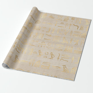Golden Egyptian Hieroglyphs on Papyrus Texture Wrapping Paper