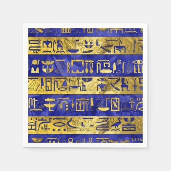 Golden Egyptian  Hieroglyphs Pattern Blue Stone Napkins by LoveMalinois at Zazzle