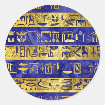 Golden Egyptian  Hieroglyphs Pattern Classic Round Sticker by LoveMalinois at Zazzle