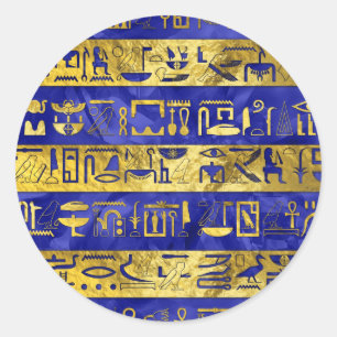 Golden Egyptian hieroglyphs pattern Classic Round Sticker