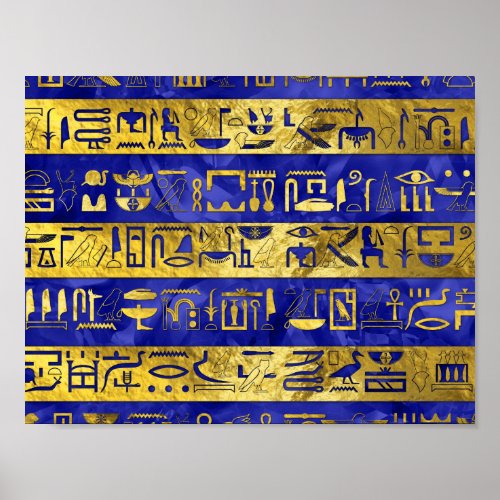 Golden Egyptian  hieroglyphs pattern Poster