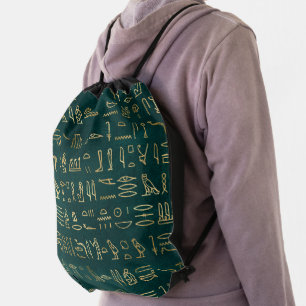 Golden Egyptian Hieroglyphs Typography Egypt Drawstring Bag