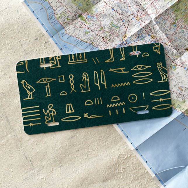 Golden Egyptian Hieroglyphs Typography Egypt License Plate (In Situ)