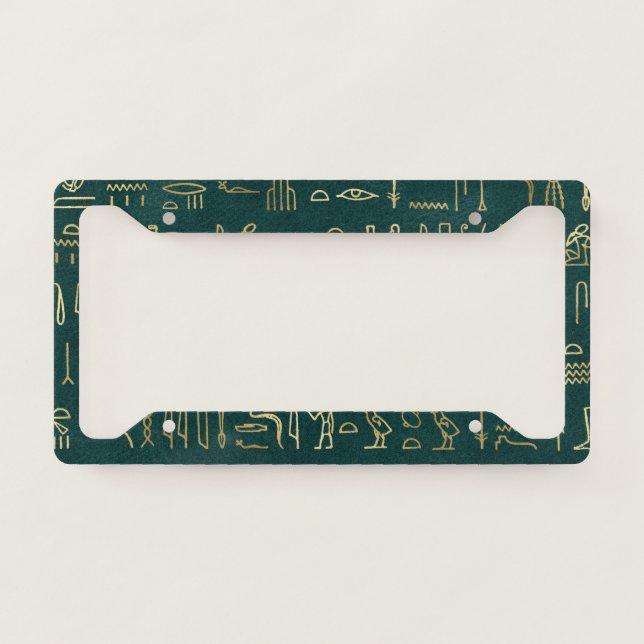 Golden Egyptian Hieroglyphs Typography Egypt License Plate Frame (Front)